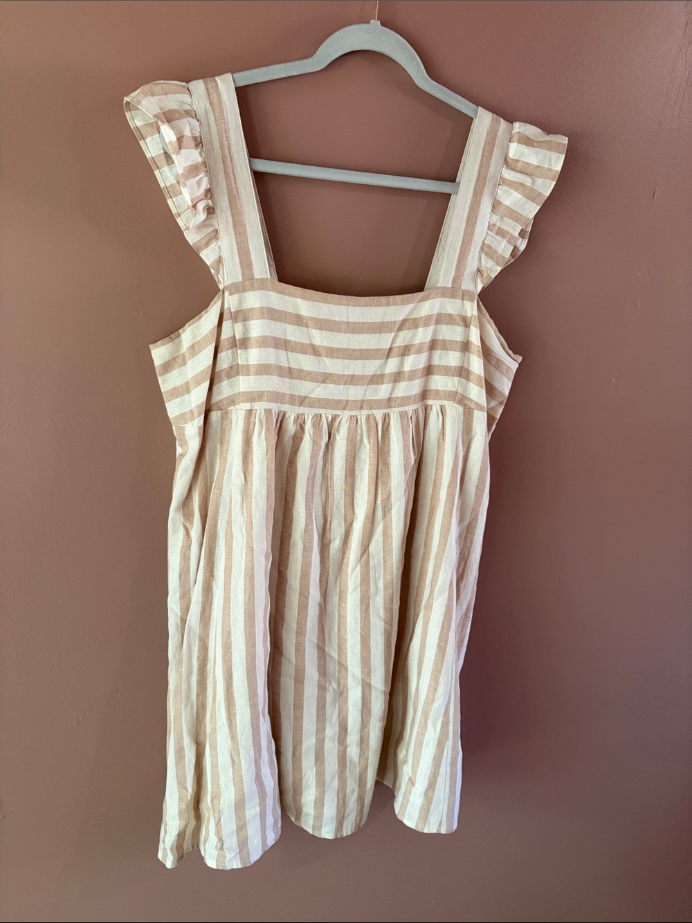 Striped Sleeveless Ruffle Strap Sundress - Beige & White